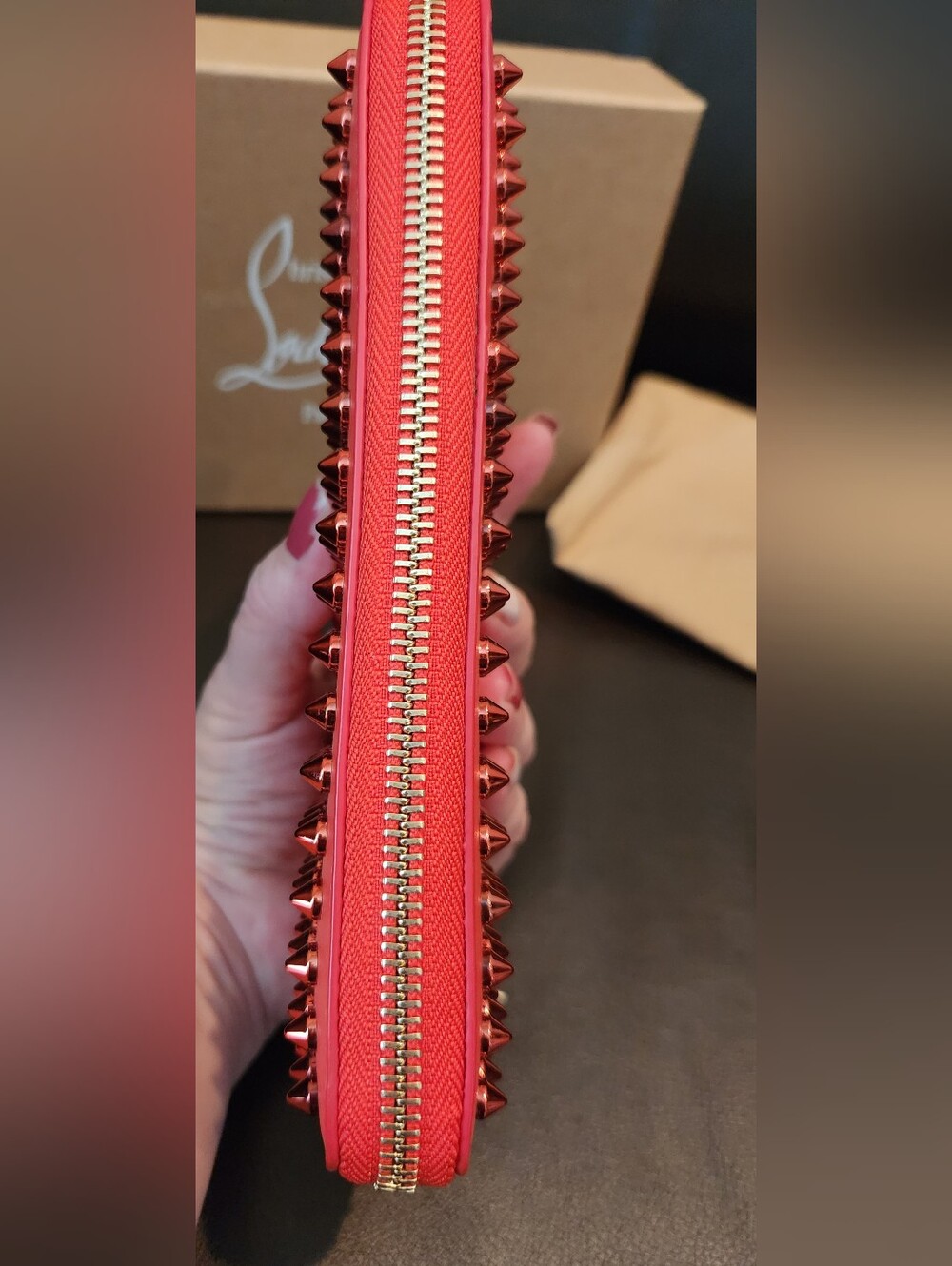 Christian Louboutin Red Spiked Zip-Around Wallet NWT Full Inclusion. - Picture 3 of 9
